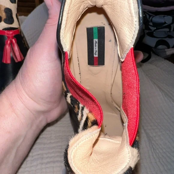 LEATHER LG BETTIE  SZ 37/6.5 USA Leopard Print Ankle Boots-made in ITALY - Picture 6 of 10